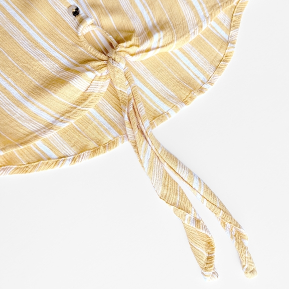 Patrons of Peace Crepe Yellow & White Stripe Tie Front Tank - Picture 6 of 9